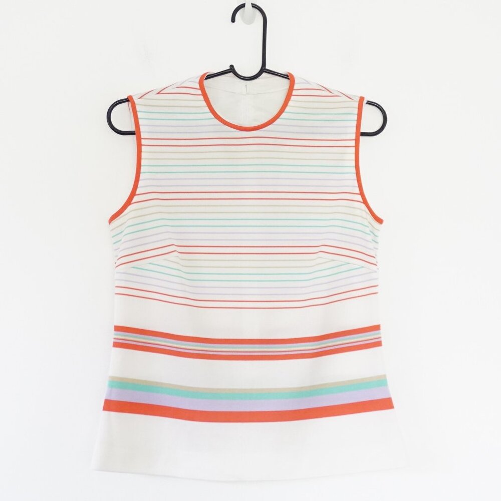 Vintage 70s white pastel striped sleeveless top s-m